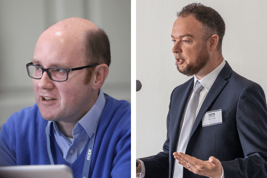 Two portraits of men speaking, the author's of the article